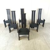 Post modern high back dining chairs, set of 6, 1970s