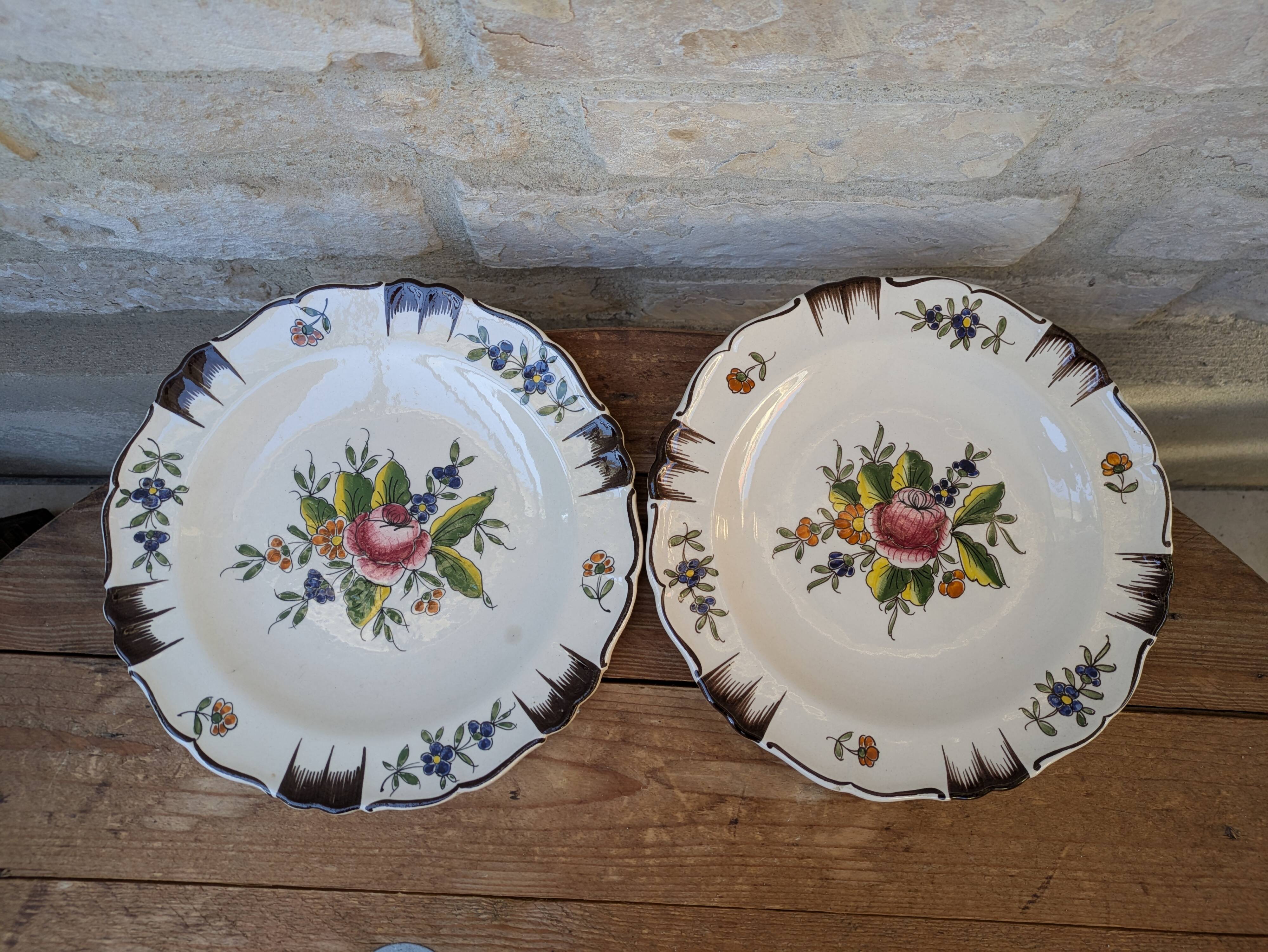 Set of 2 antique hand painted floral pattern plates