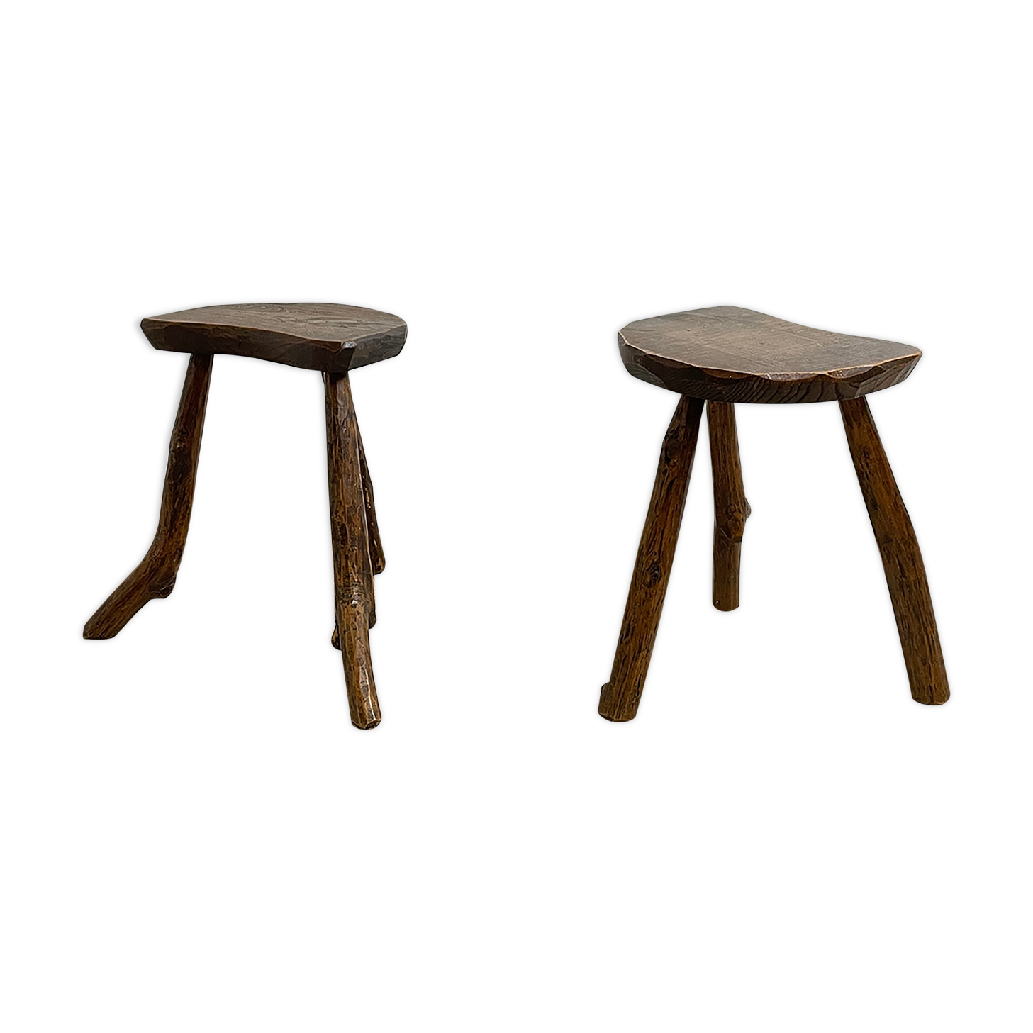 Pair of brutalist tripod stools