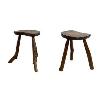 Pair of brutalist tripod stools