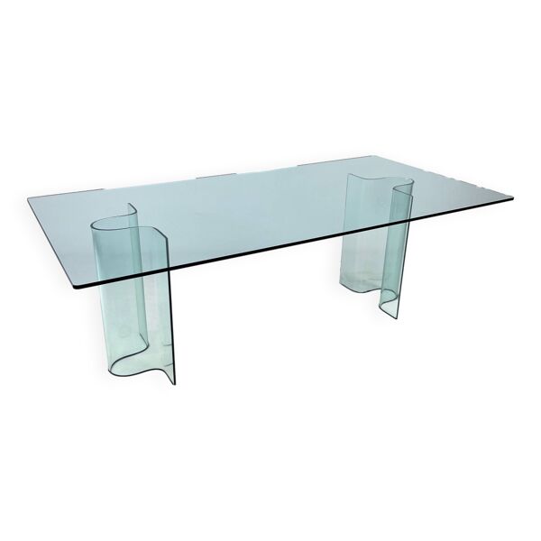 Table à manger XXL en verre courbé par Fiam Italia, 1990s — Beyit