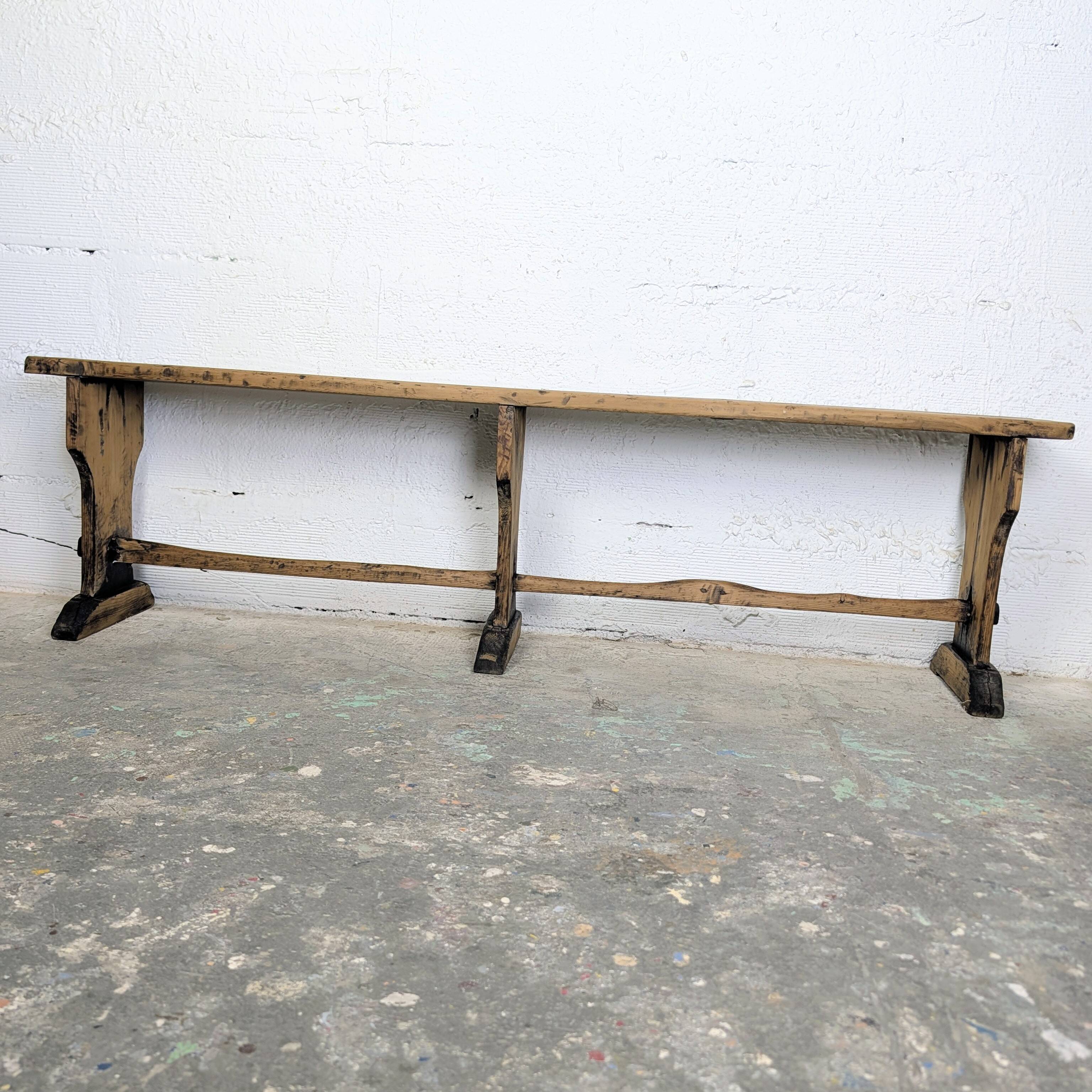 Old farmhouse bench in raw wood