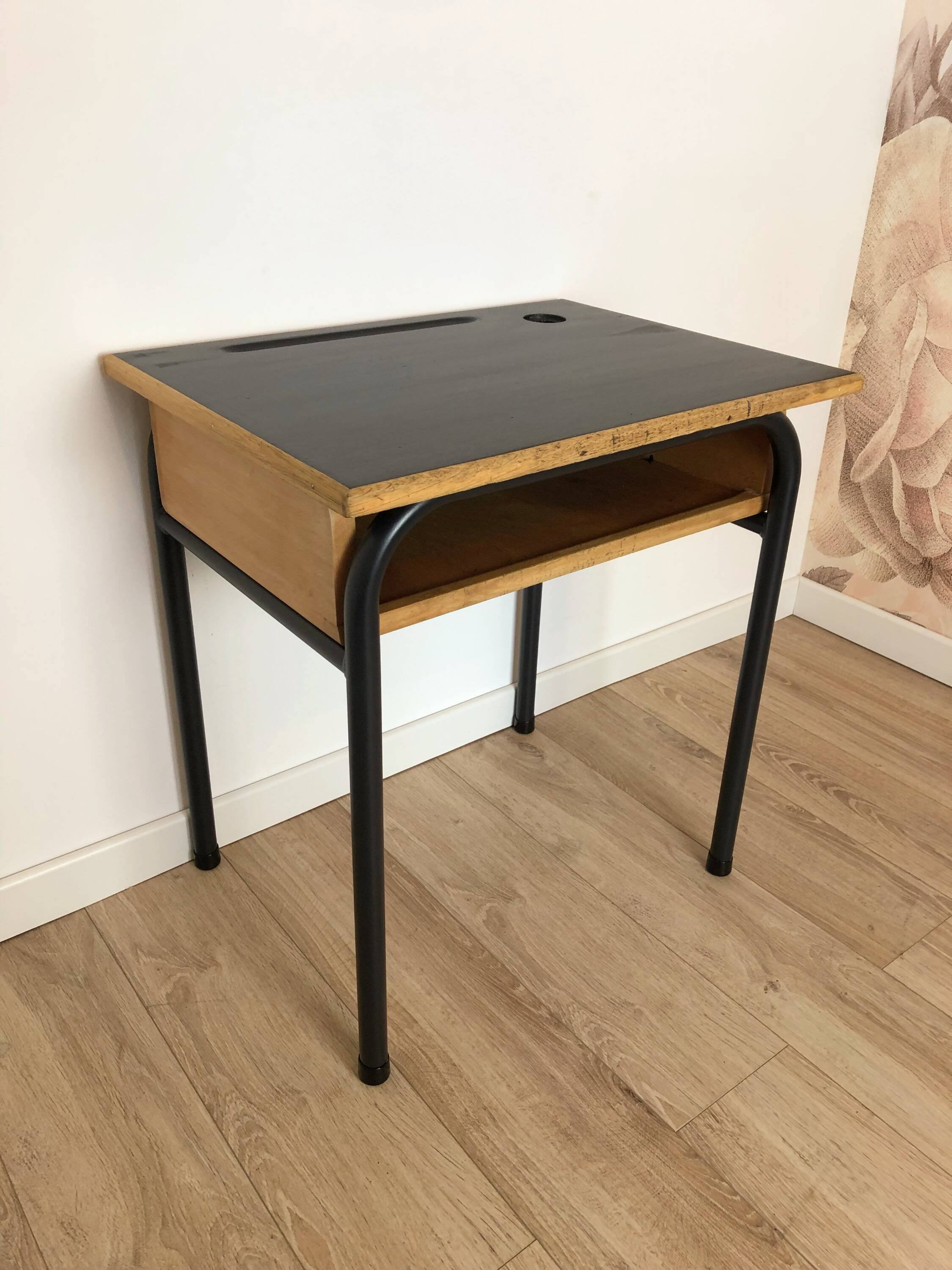 1960s School Desk, New Black