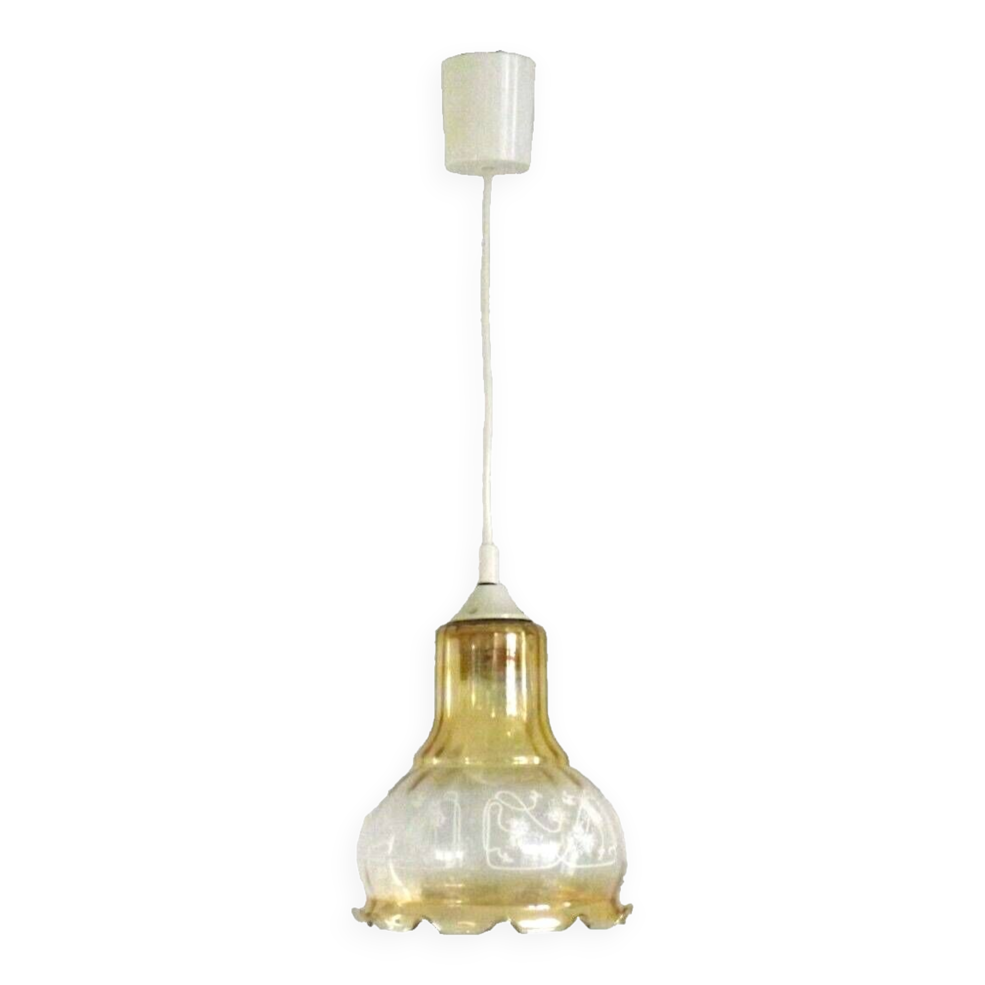 Vintage French signed Vianne amber glass ceiling light with floral decoration 4523