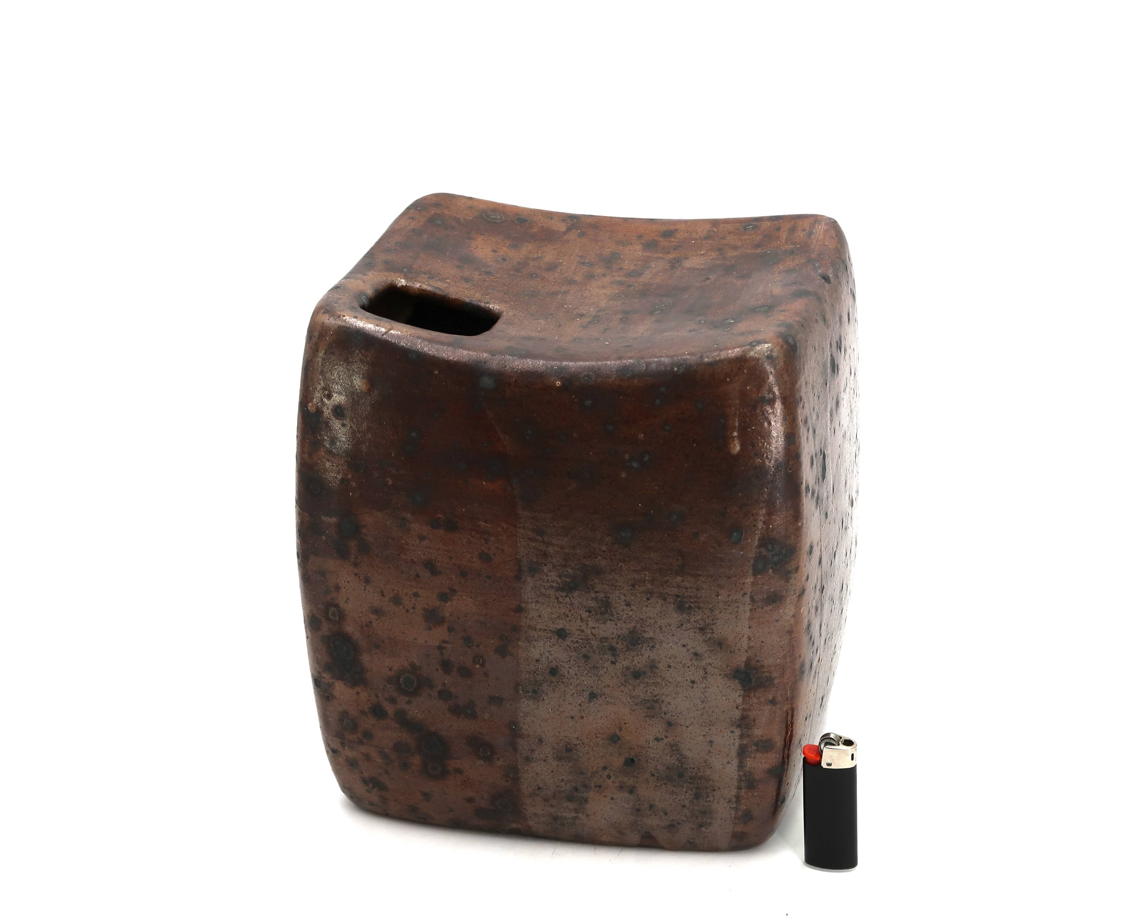 Impressive modernist vase in pyrite stoneware, La Borne, 1970s