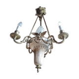 Lustre style Empire d'epoque Napoléon 3 bronze albâtre 4 feux