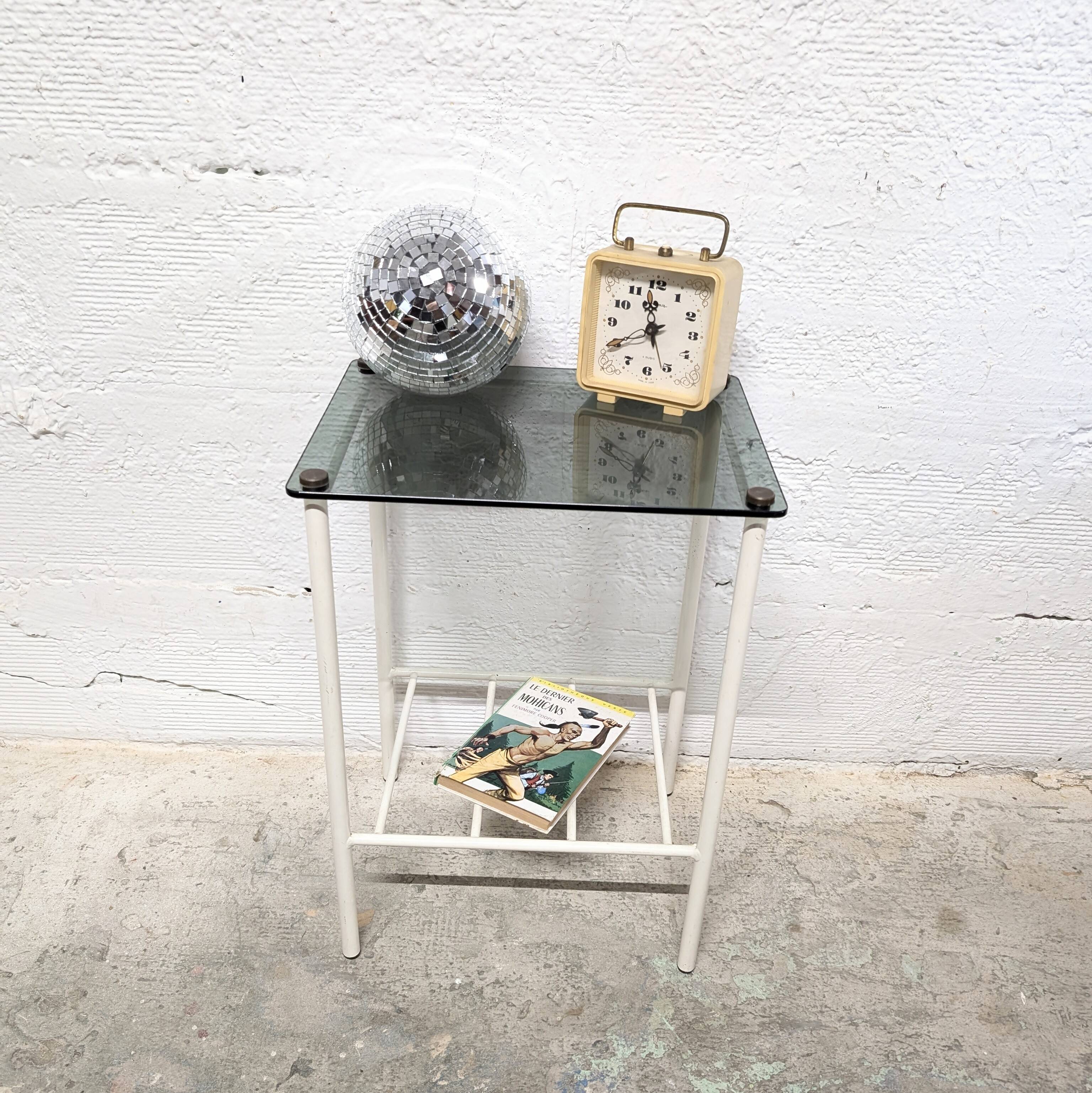 Vintage metal and glass side table