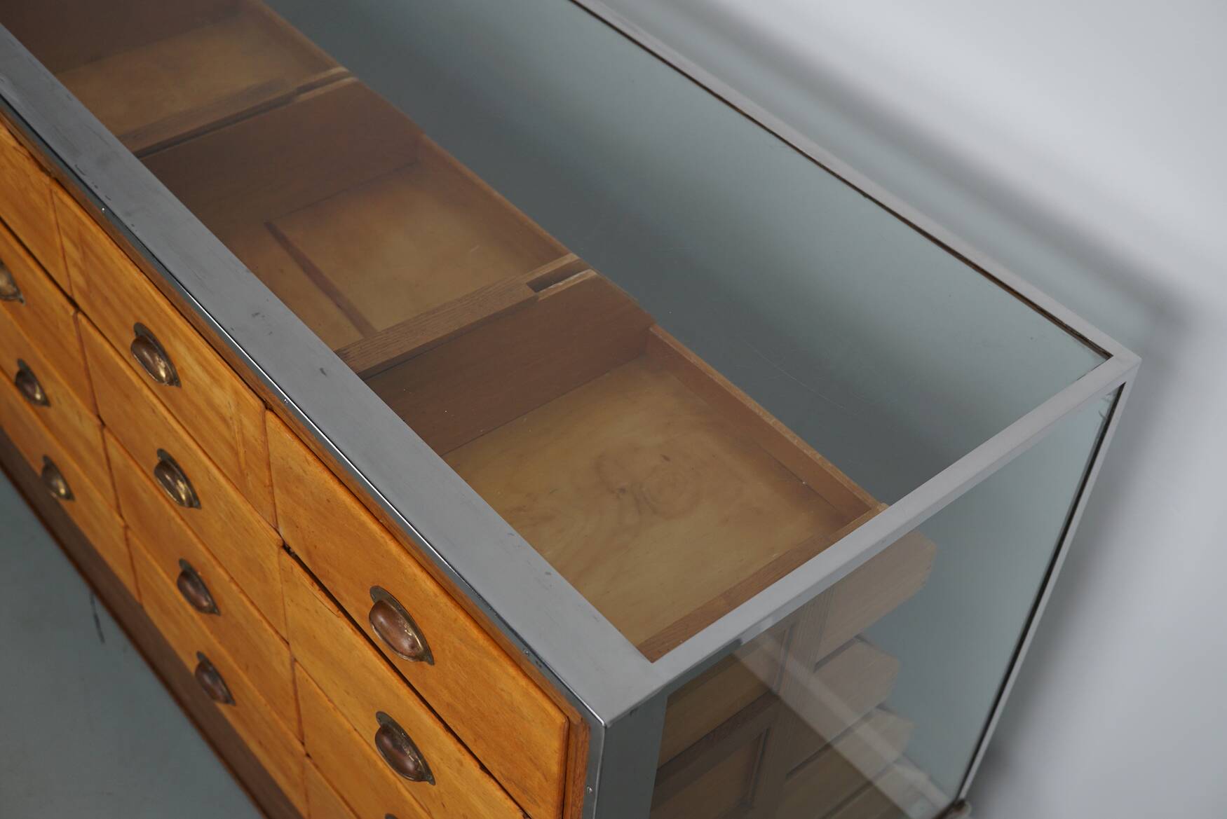 Vintage British maple & oak haberdashery cabinet or shop counter, 1930s