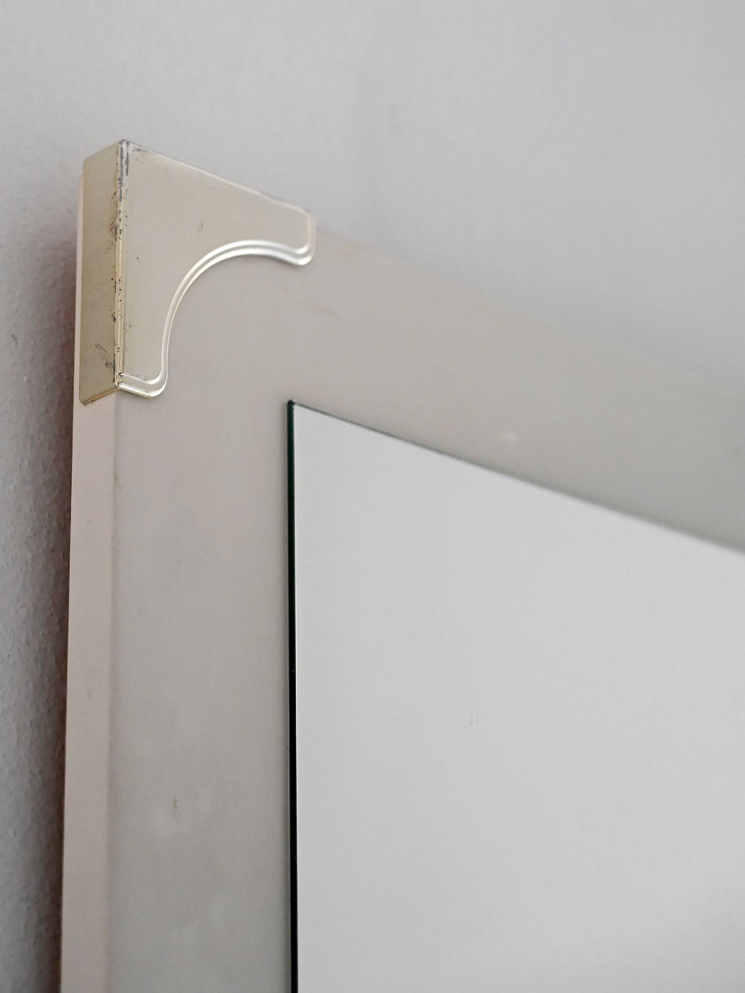 1940s/50s Scandinavian Wall Mirror with White Frame and Brass Details