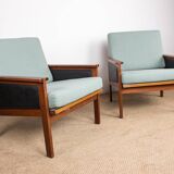Paire de Fauteuils Danois en Teck, tissu et cuir, modèle N°4 Capella Illum Wikkelsø/Niels Eilersen.