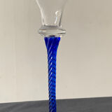 Blue glass candle holder with twisted stem. Candlestick candle