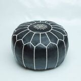 Moroccan leather pouf, Moroccan ottoman pouf, Moroccan pouf Black, vintage