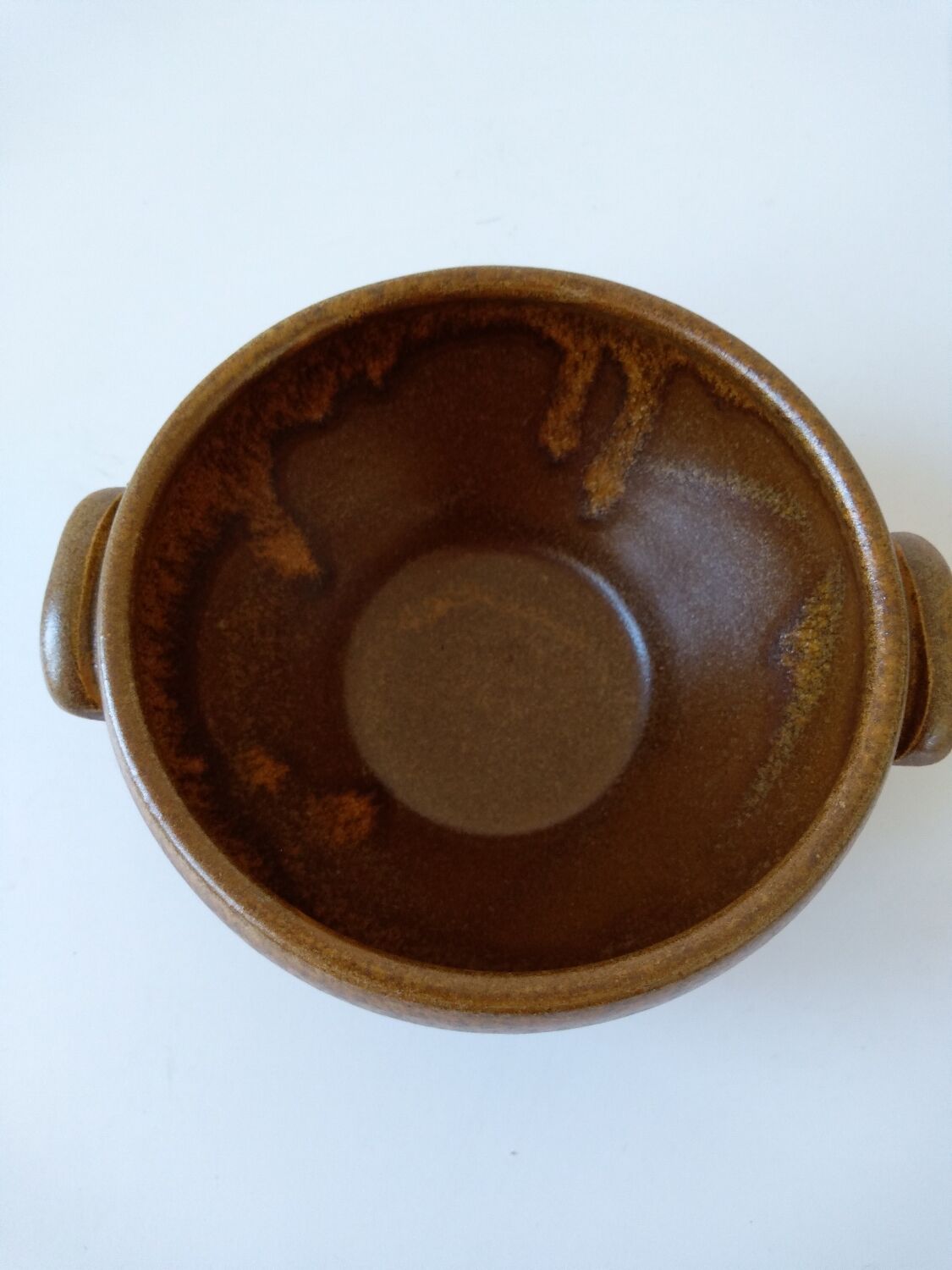Brown Digoin stoneware bowl with handles