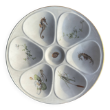 Set of 8 oyster plates or compartment plates, aquatic model Lourioux Fo.