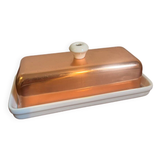 Copper and porcelain butter dish