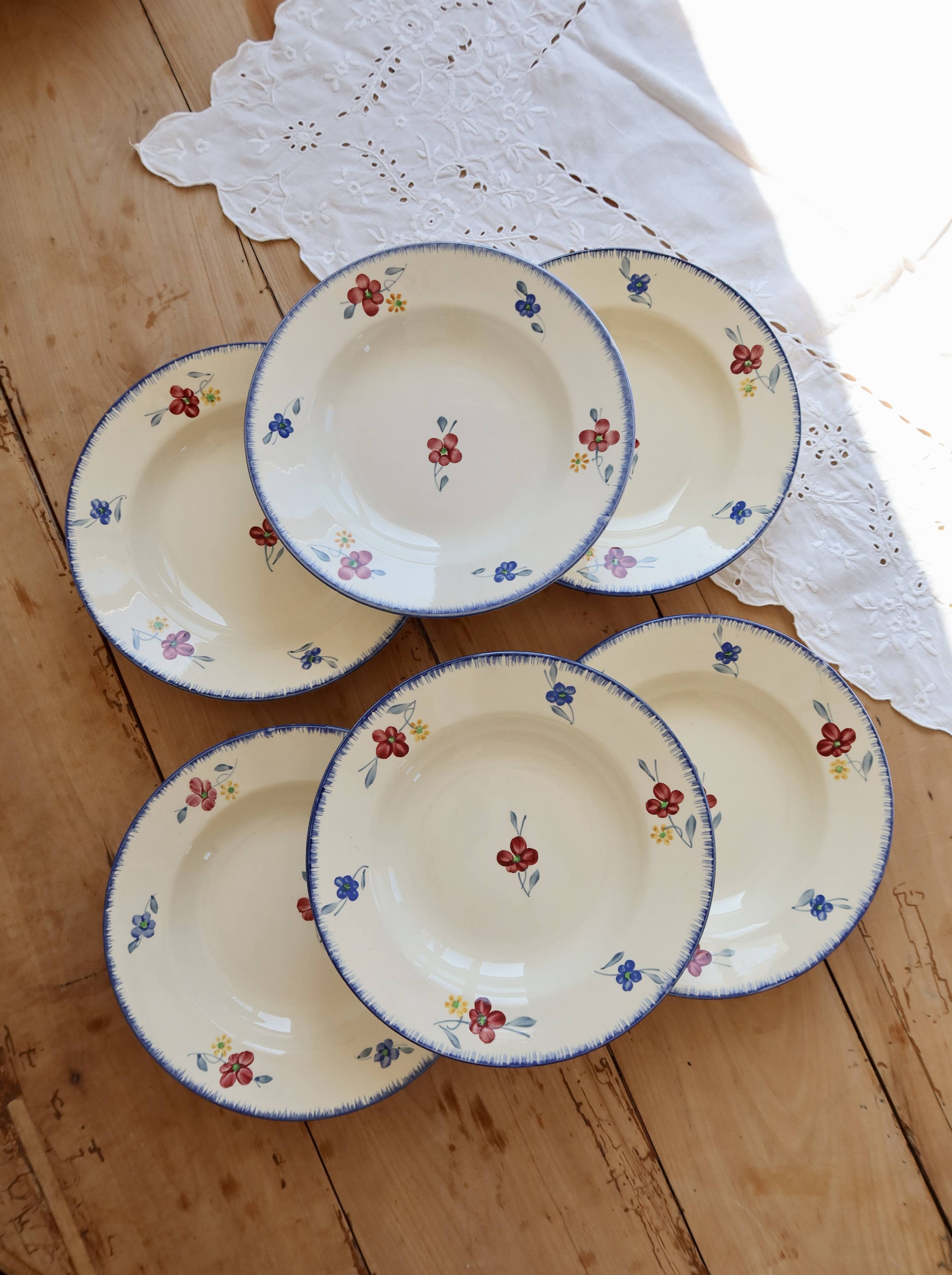 6 vintage deep plates Digoin Sarreguemines model Mary-Lou