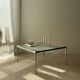 Minimalist 1960s wire glass coffee table in stainless steel.