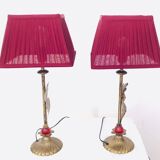 Pair of vintage golden acanthus leaf decorative lamps