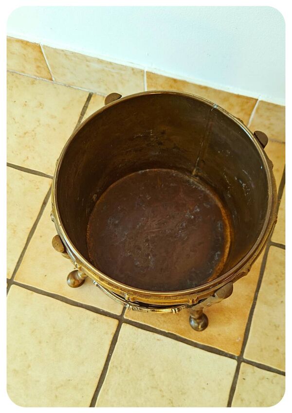 Pot de fleurs vintage en laiton faux bambou Maison Bagues