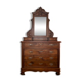 Louis-Philippe walnut commode with marble top and pediment mirror –