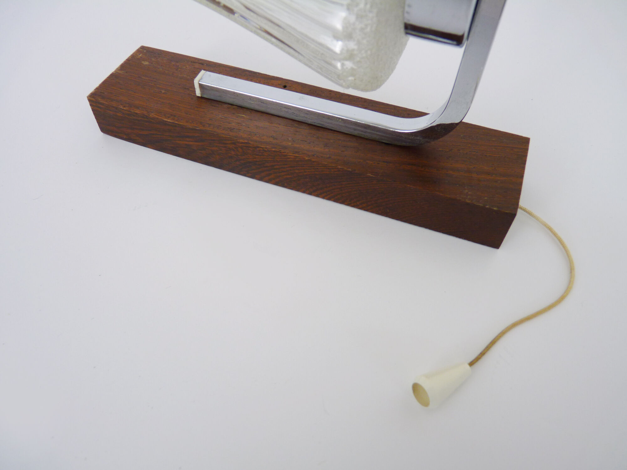 Pair of Scandinavian vintage wall sconces with pull shot, wood and chrome metal. Year 60