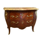 Chest of drawers all curved decoration inlaid ornament bronze marble Louis XV