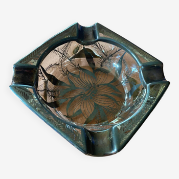 Glass and silver ashtray