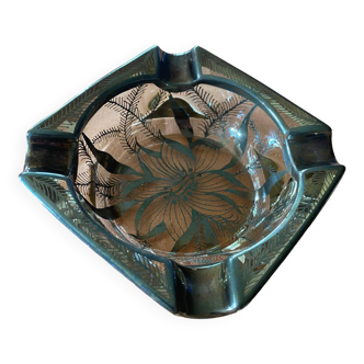 Glass and silver ashtray