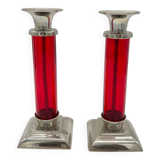 Pair of post-Bauhaus red candlesticks, 1930–50