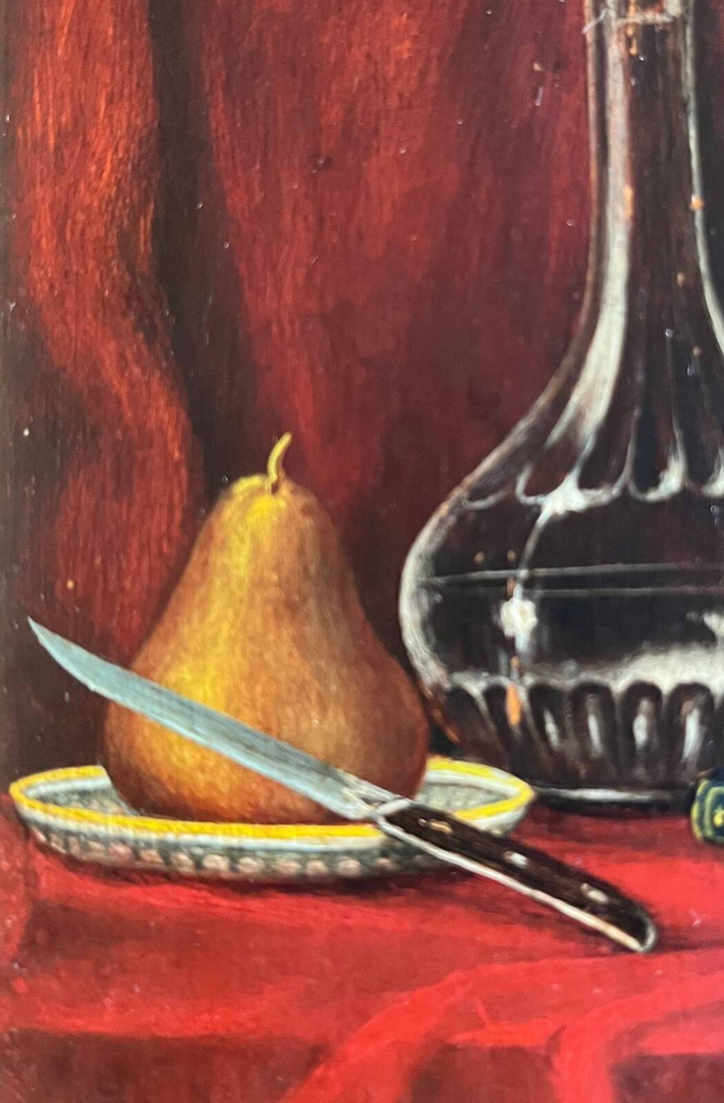 Tableau HSP 1891 signed A. Crétès "Still Life with Pear" miniature + frame