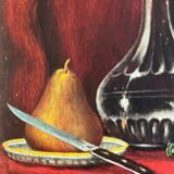 Tableau HSP 1891 signed A. Crétès "Still Life with Pear" miniature + frame