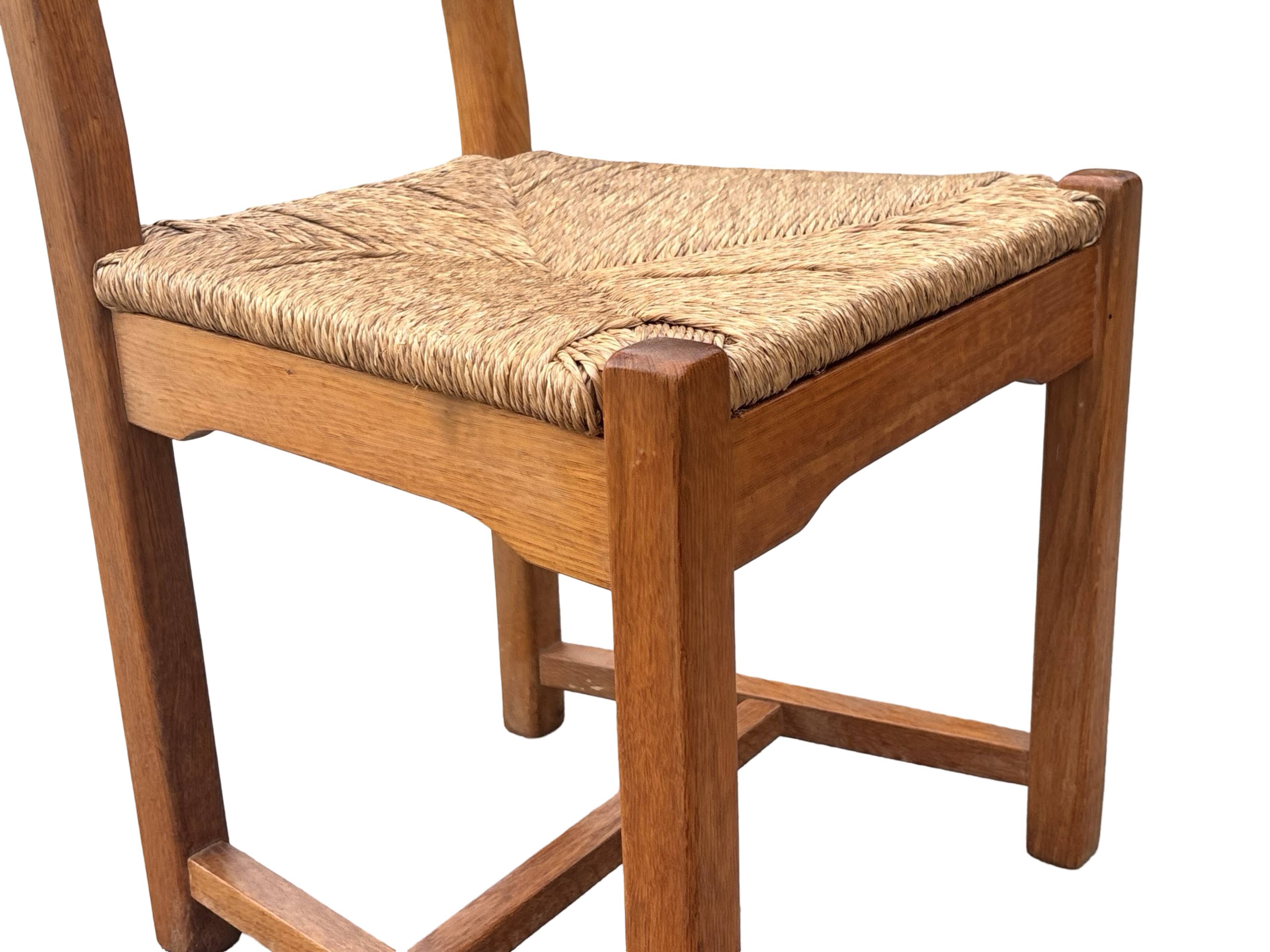 Vintage Set of 4 dining chairs oak and wicker 70's design high back