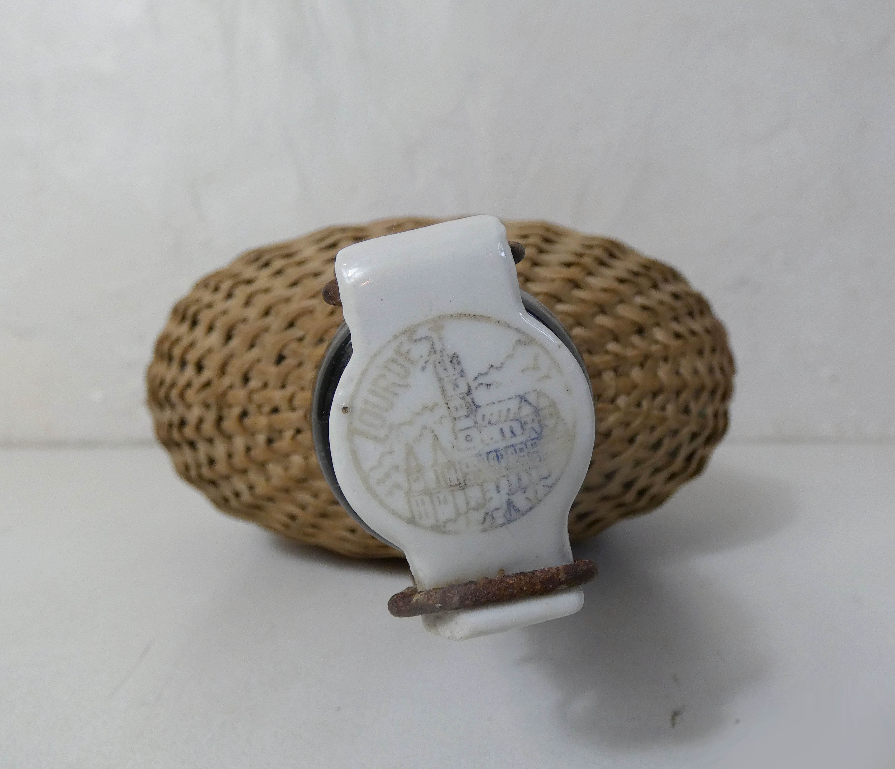 Ancient pilgrim's gourd in rattan lourdes