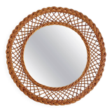 Rustic French Provence Wicker Round Mirror, Organic Modern, Handmade, France