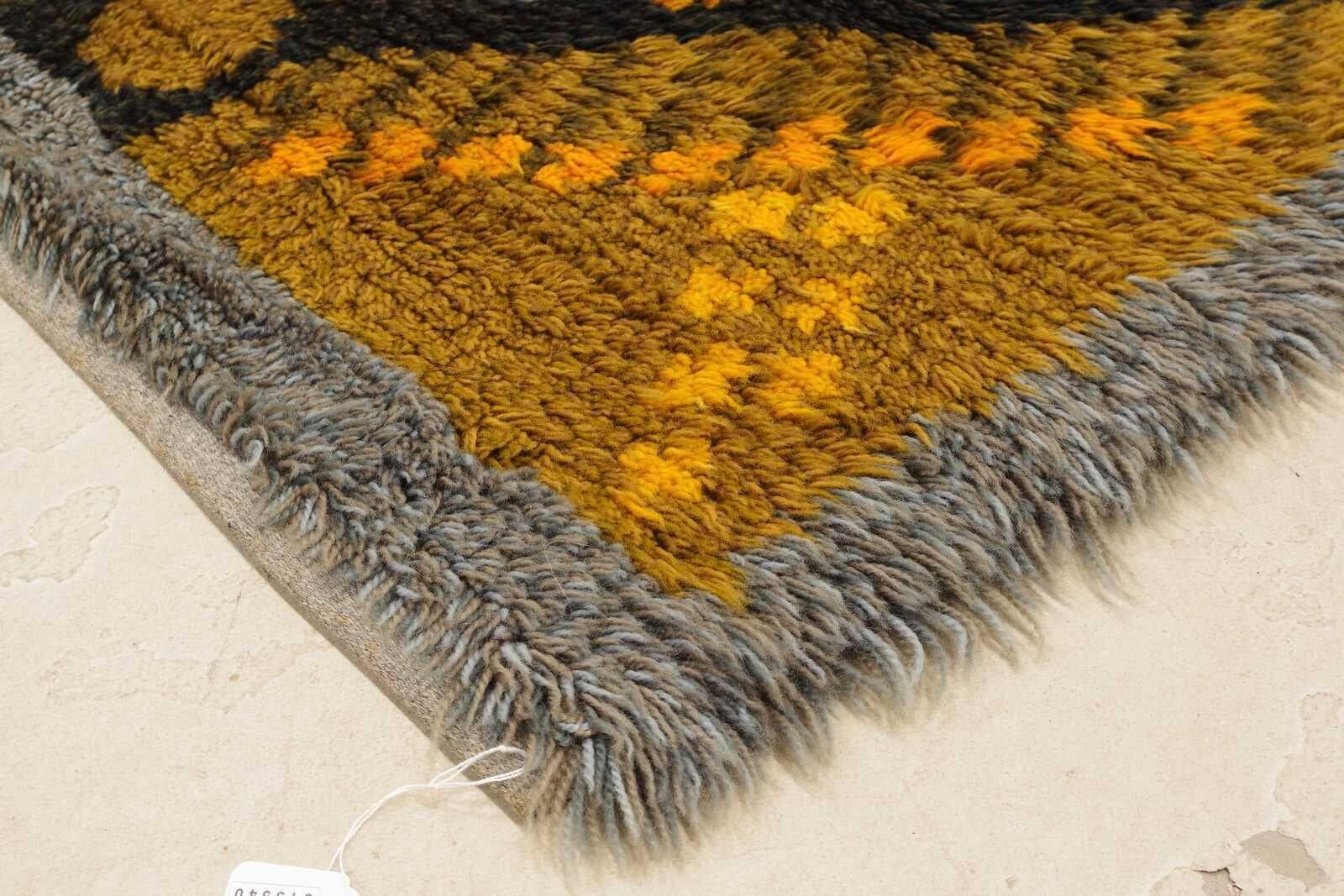 Mid-Century Modern Swedish Rya Rug in Grey, Orange, and Brown, 1960s