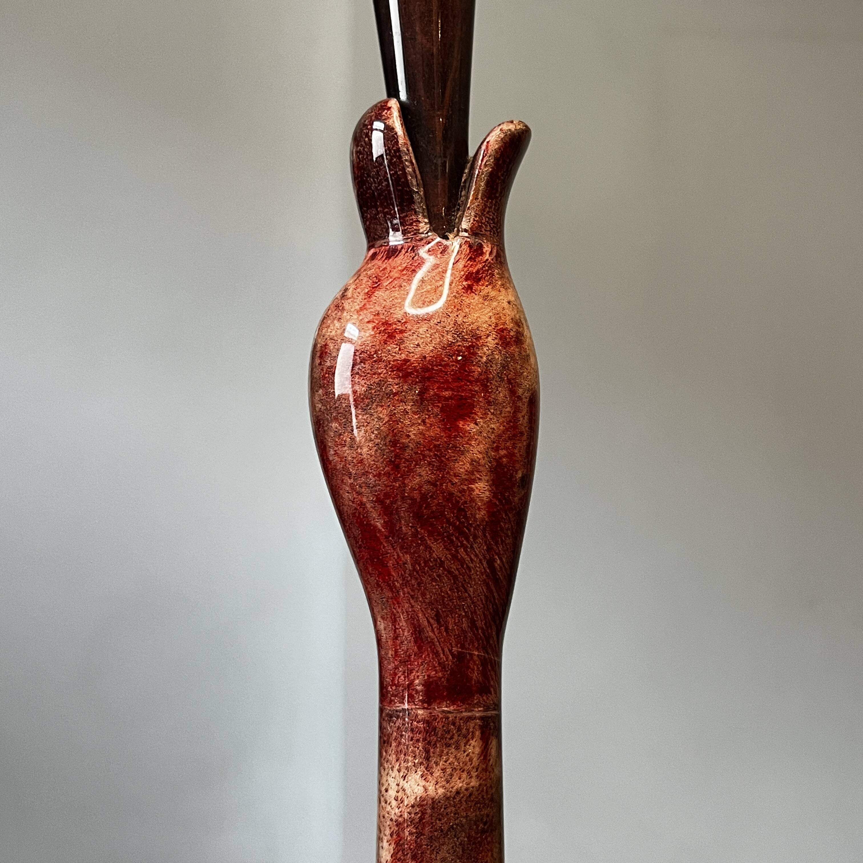 'bird' floor lamp by aldo tura, red goatskin parchment, ca 1950