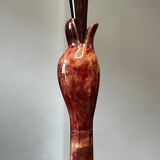 'bird' floor lamp by aldo tura, red goatskin parchment, ca 1950