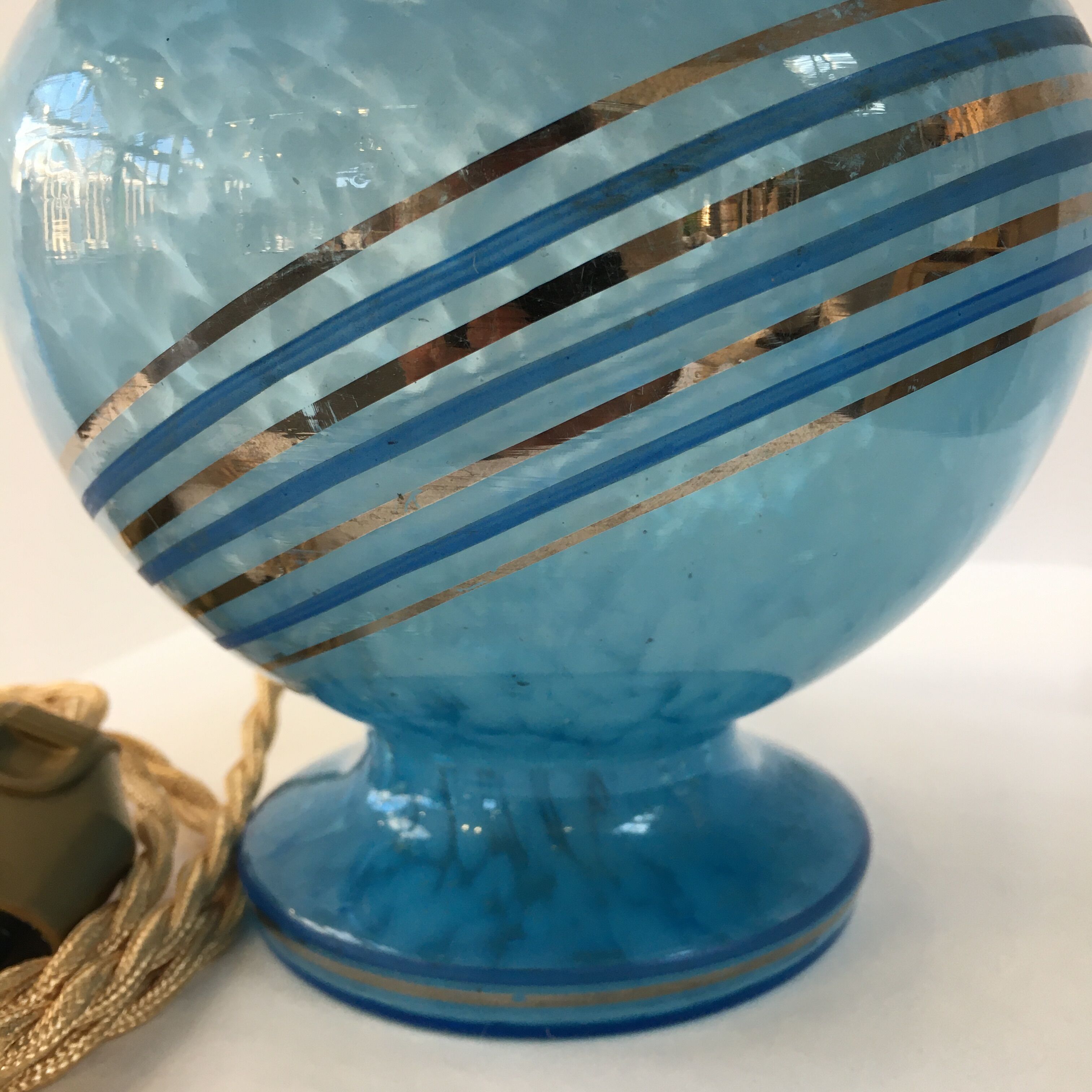 Art Deco table lamp in blue Clichy glass