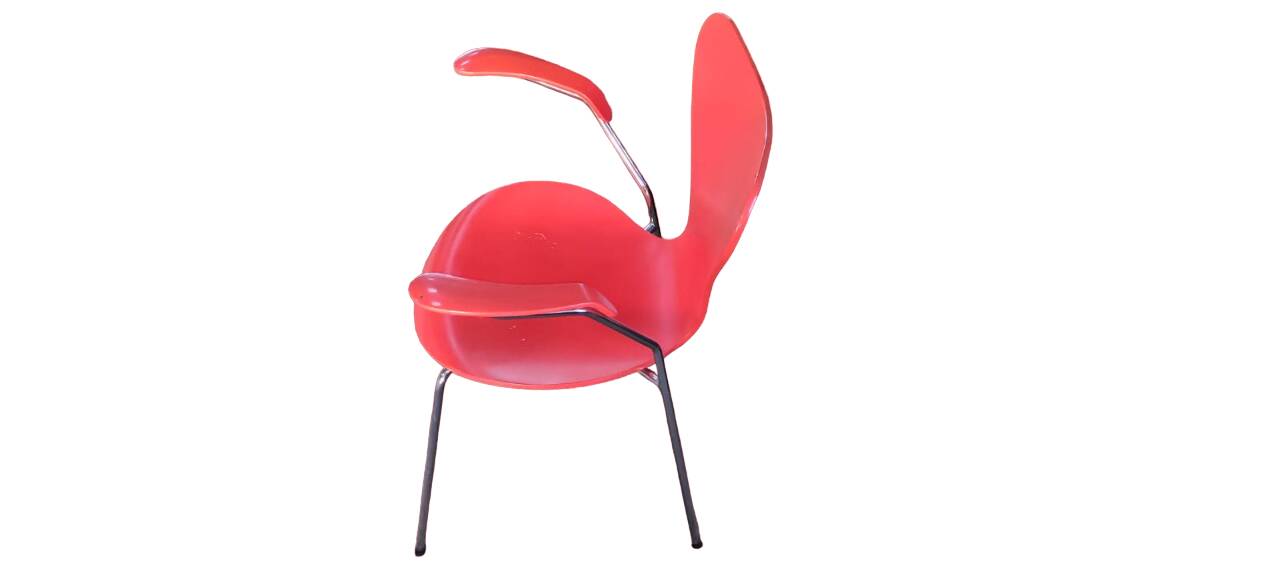 Designer office chair in compressed wood designed by Arne Jacobsen for Fritz Hansen, Denmark, 1982.