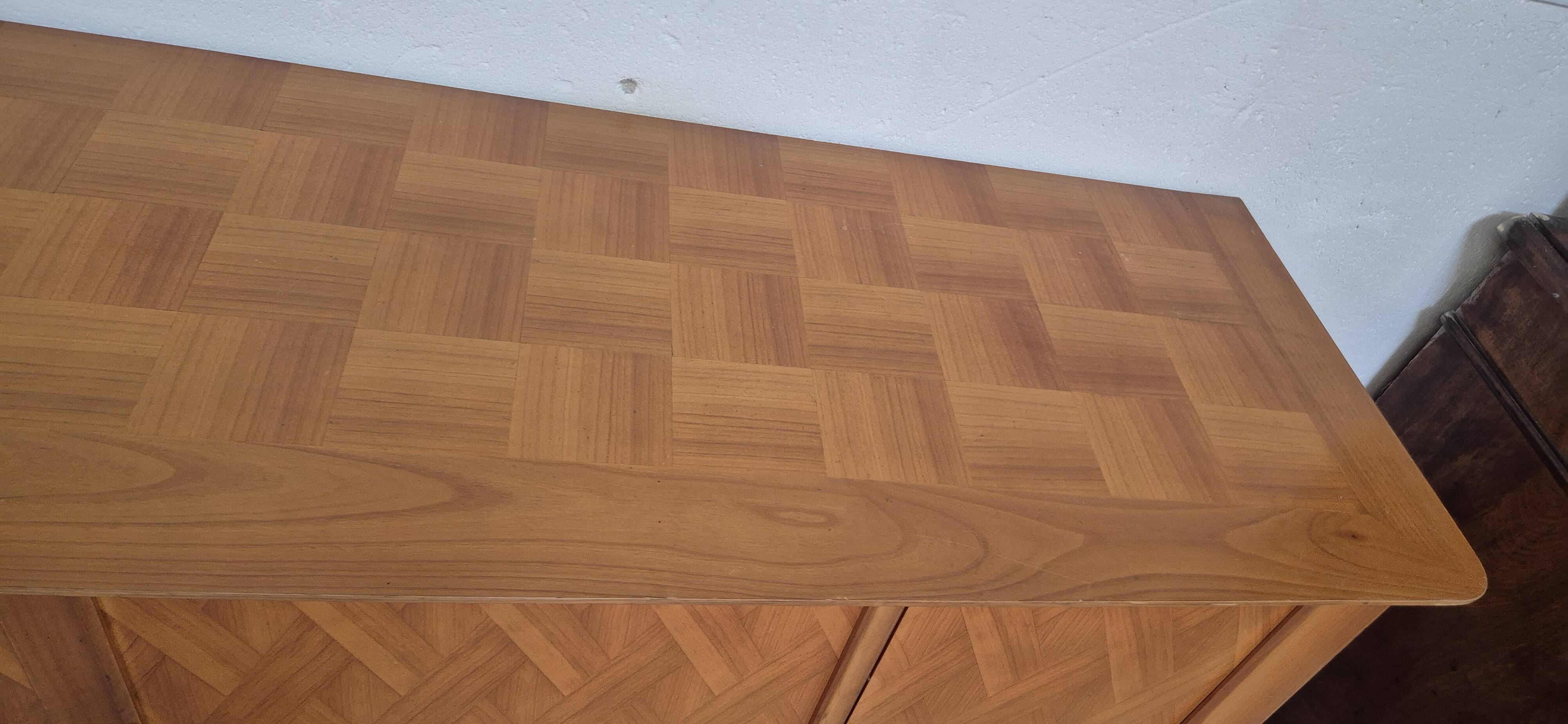 Enfilade 4 portes 1950-1960 pieds compas merisier