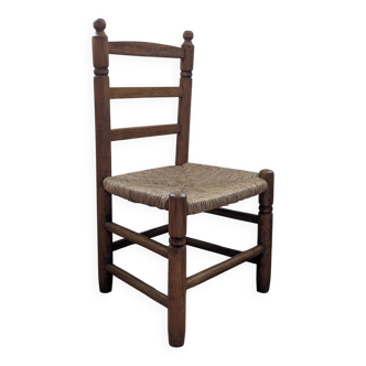 Chaise enfant en bois et paille