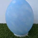 Lampe oeuf Domec en verre bleu et blanc, nuages, 1970