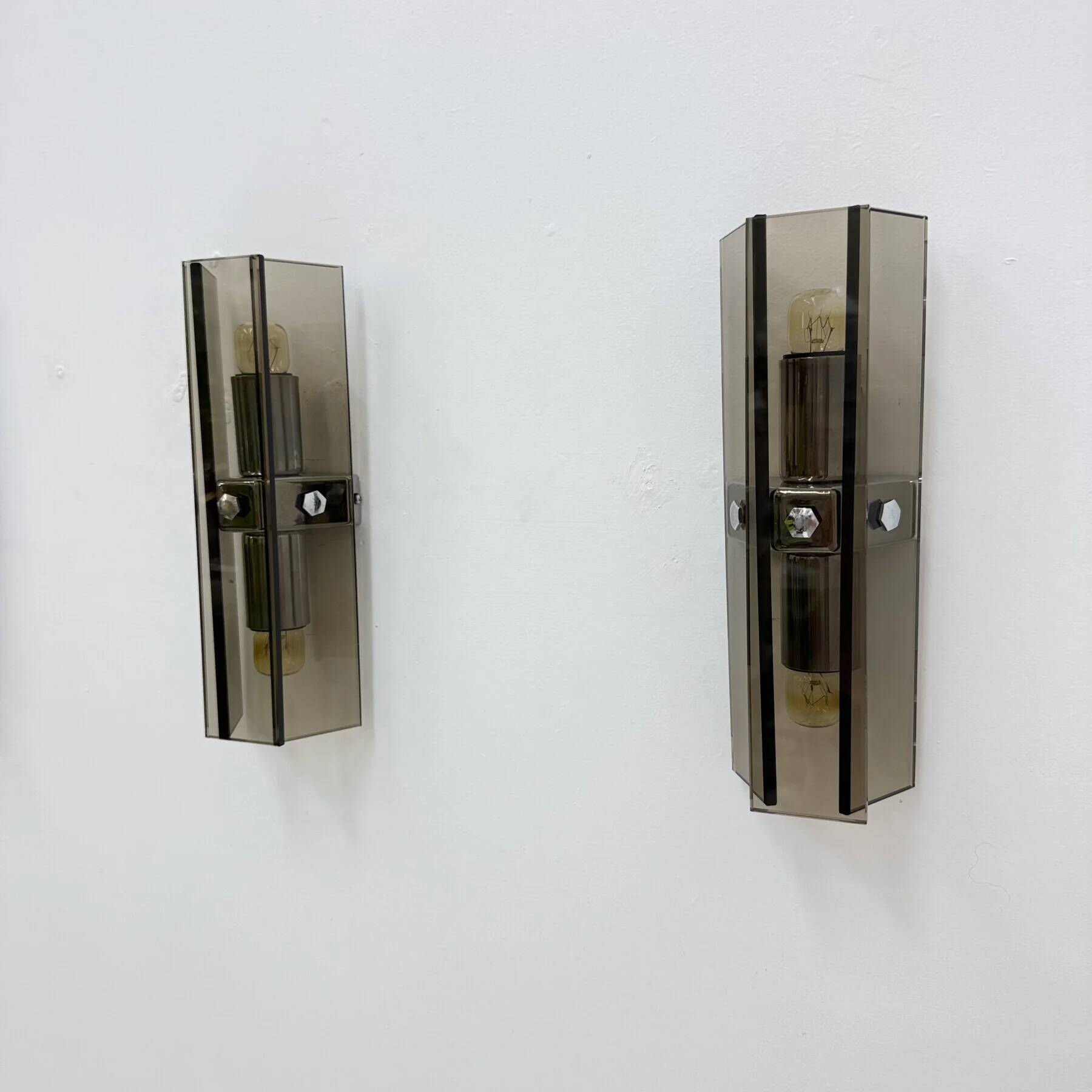 Set of 3 Veca glass wall lamps / sconces, 1970s Italy