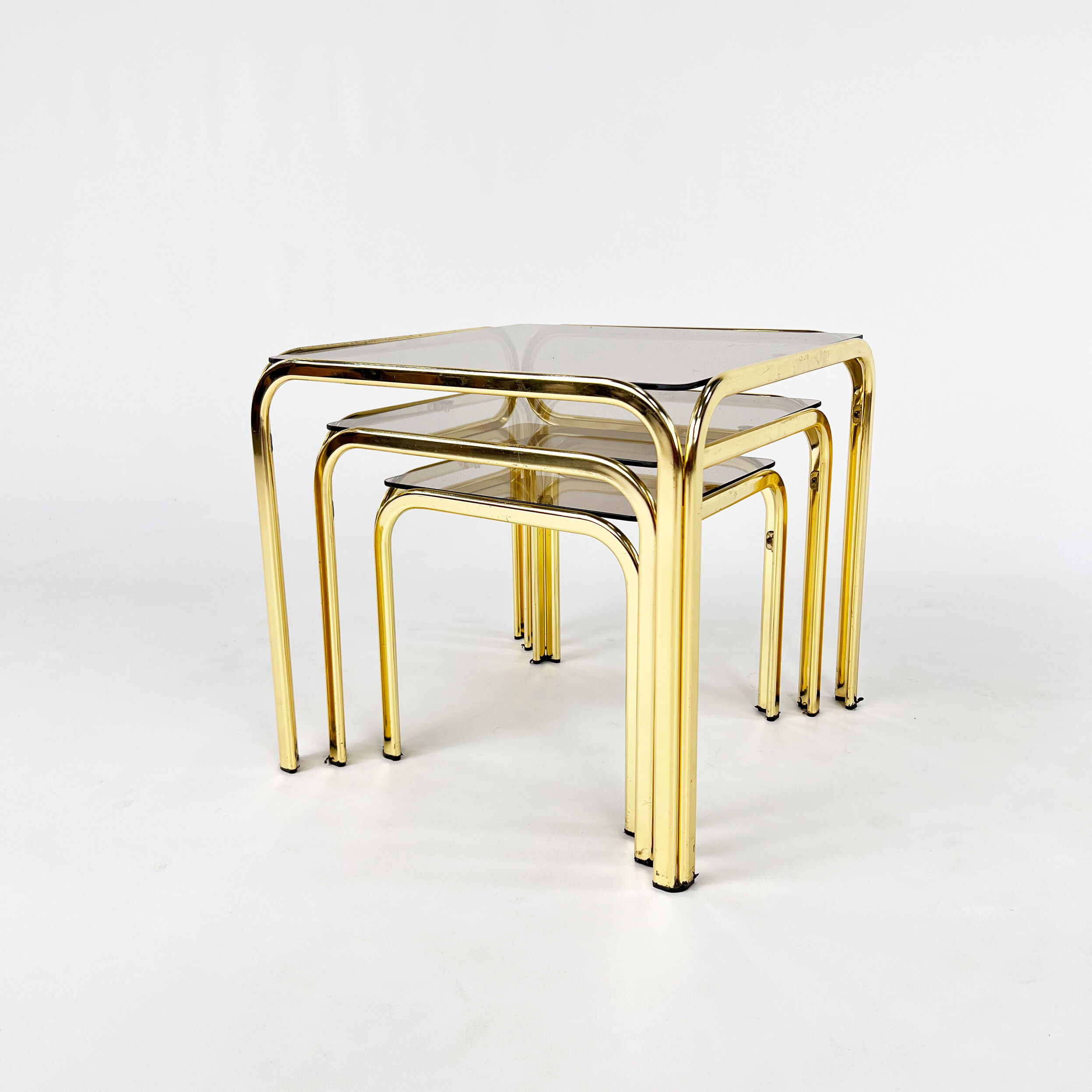 Brass and Smoked glass Nesting Tables, 1970s
