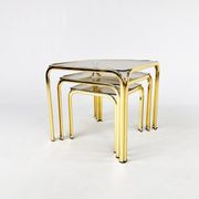 Tables gigognes en laiton et verre fumé, années 1970