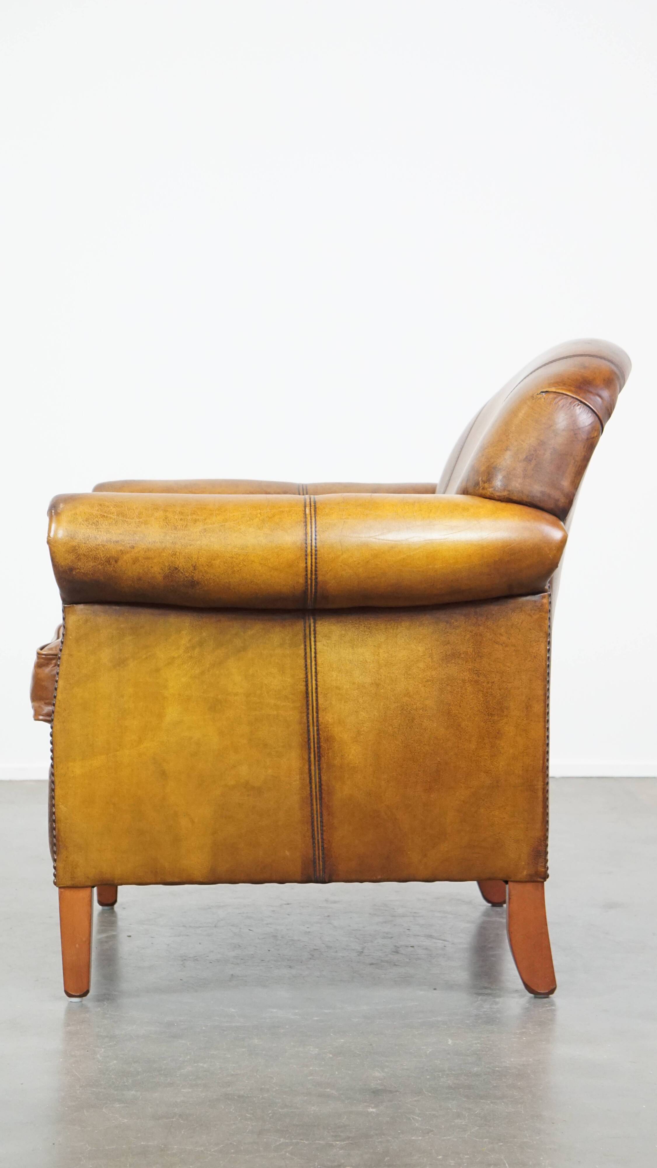 Cowhide Leather Armchair with Deep Warm Colors