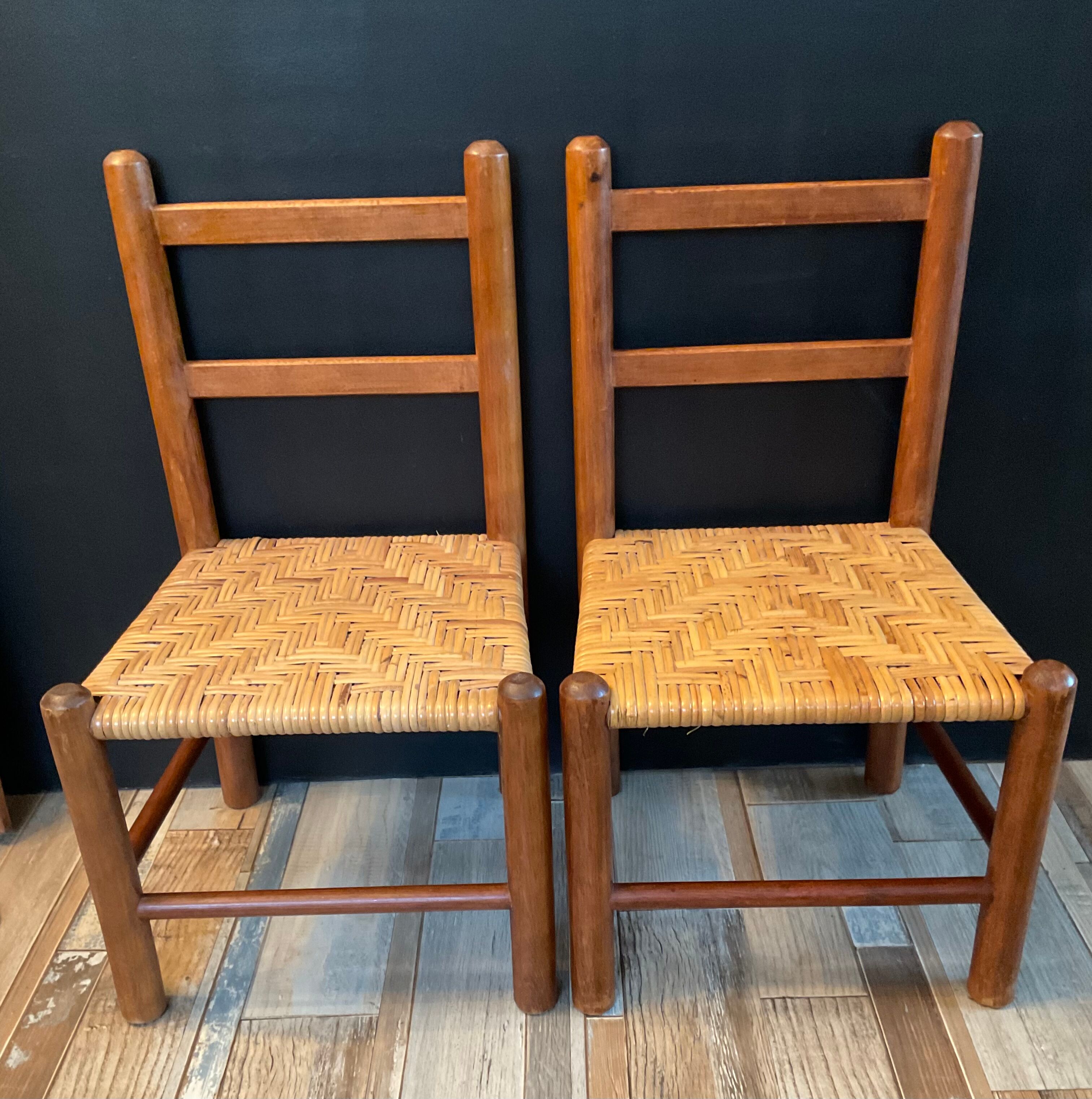 Paire de chaises enfant vintage en bois et rotin