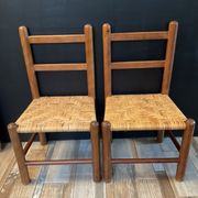 Pair of vintage children's chairs in wood and rattan