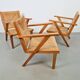 Chaises en bois brutalistes modernistes en paille, années 1940, ensemble de 3