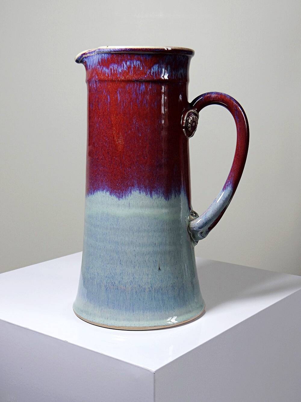 Large stoneware art jug by Lévéjac, Michel Goldstyn, flamed oxblood glaze